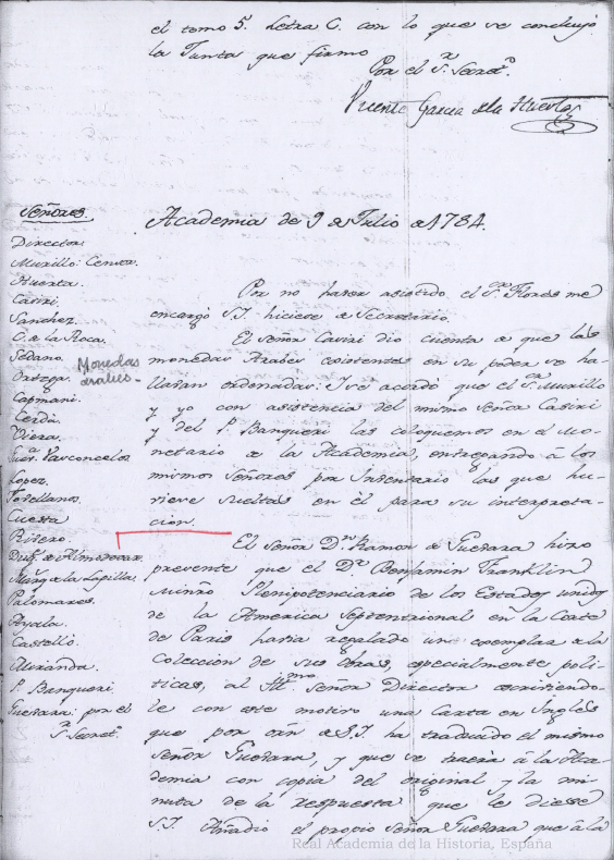 Acta de la Sesión del 9 de julio de 1784